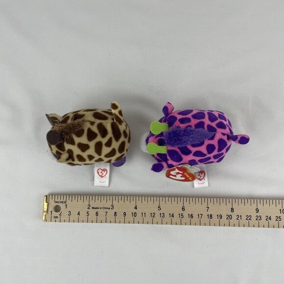 Teeny Ty’s Ferris & Mabs Giraffe 4" Plush Lot of 2 Green Purple Glitter Eyes - Picture 6 of 6